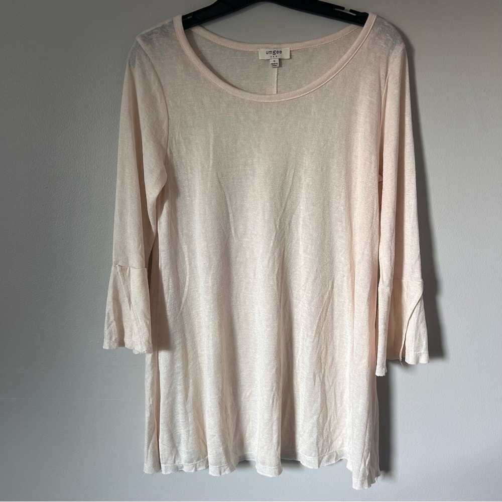 Umgee Swing Tunic Top Bell‎ Sleeve Cottagecore Lagenlook Coastal Size S Oatmeal